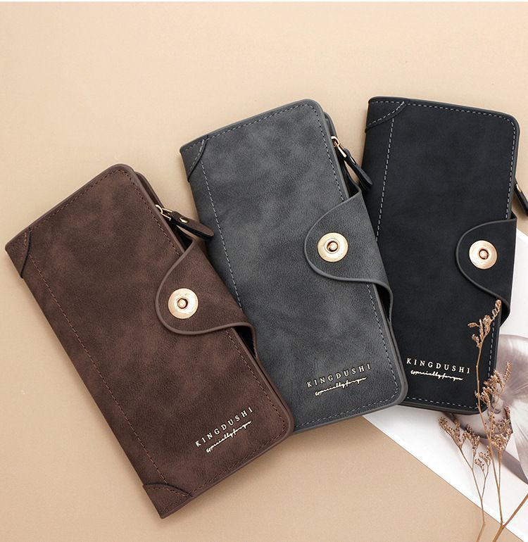 F309-12 Blue Matte Long Wallet with Zipper and Magnet 2-Pack