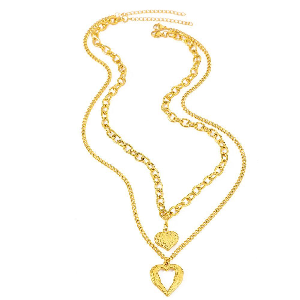 Gold Stainless Steel Angel Wing Heart Pendant Necklace 2-Pack C7247