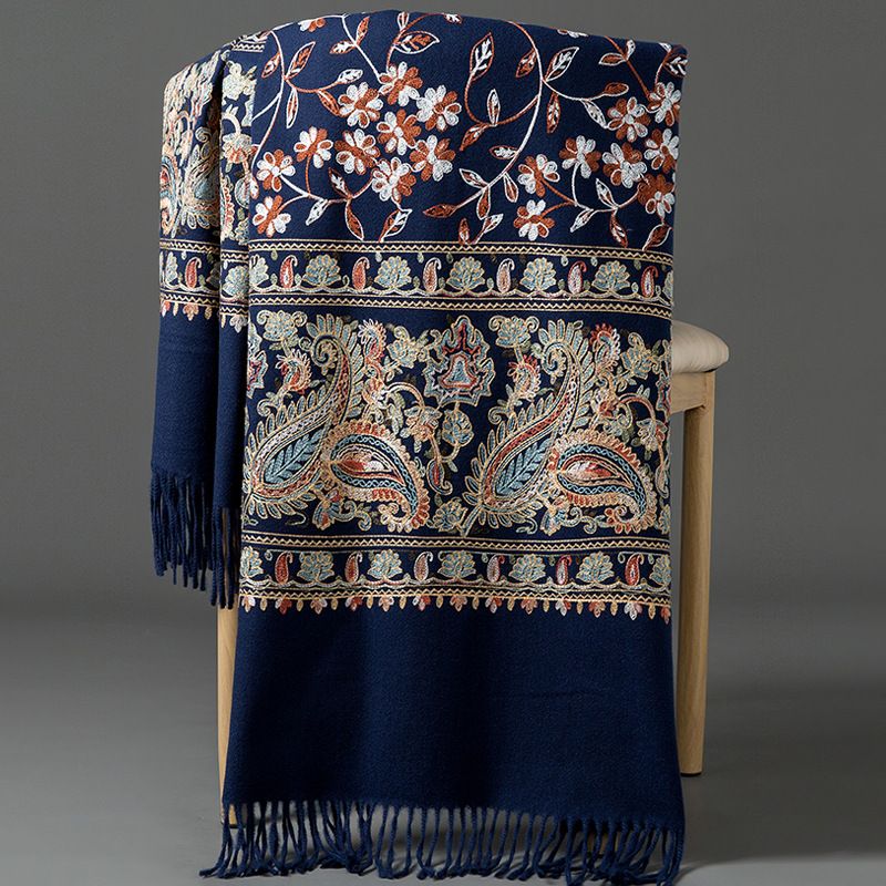 European-American Style Auspicious Embroidered Shawl Scarf, High-End Autumn & Winter Warm Outfit(black)