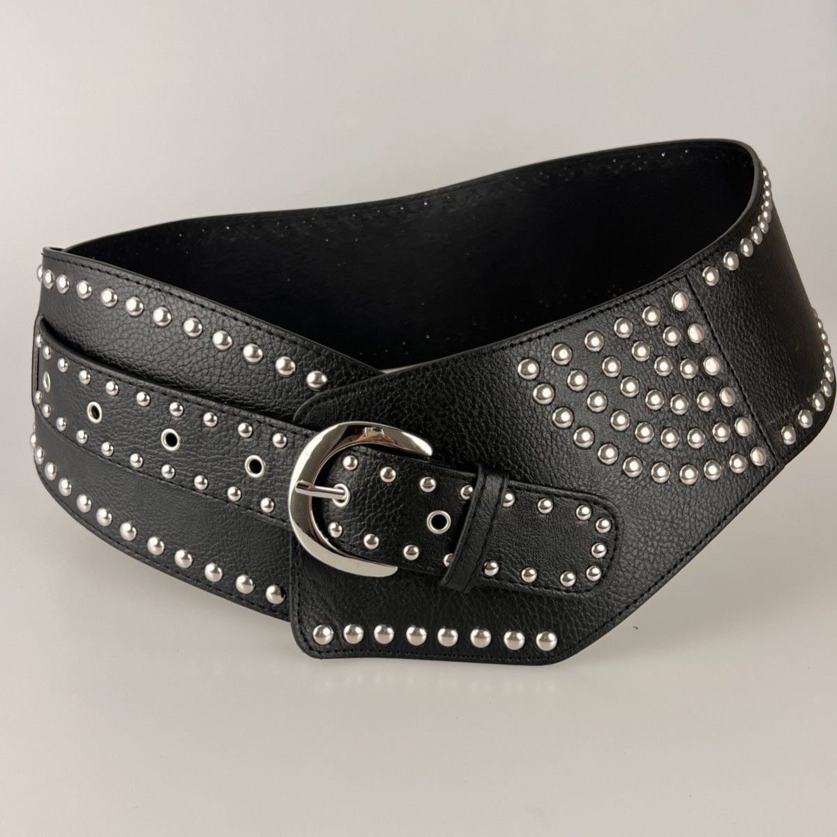 Women's Punk-Style PU Belt: Metal Stud and Buckle Decoration, Daily Streetwear Personality Accessory(Bright brown)