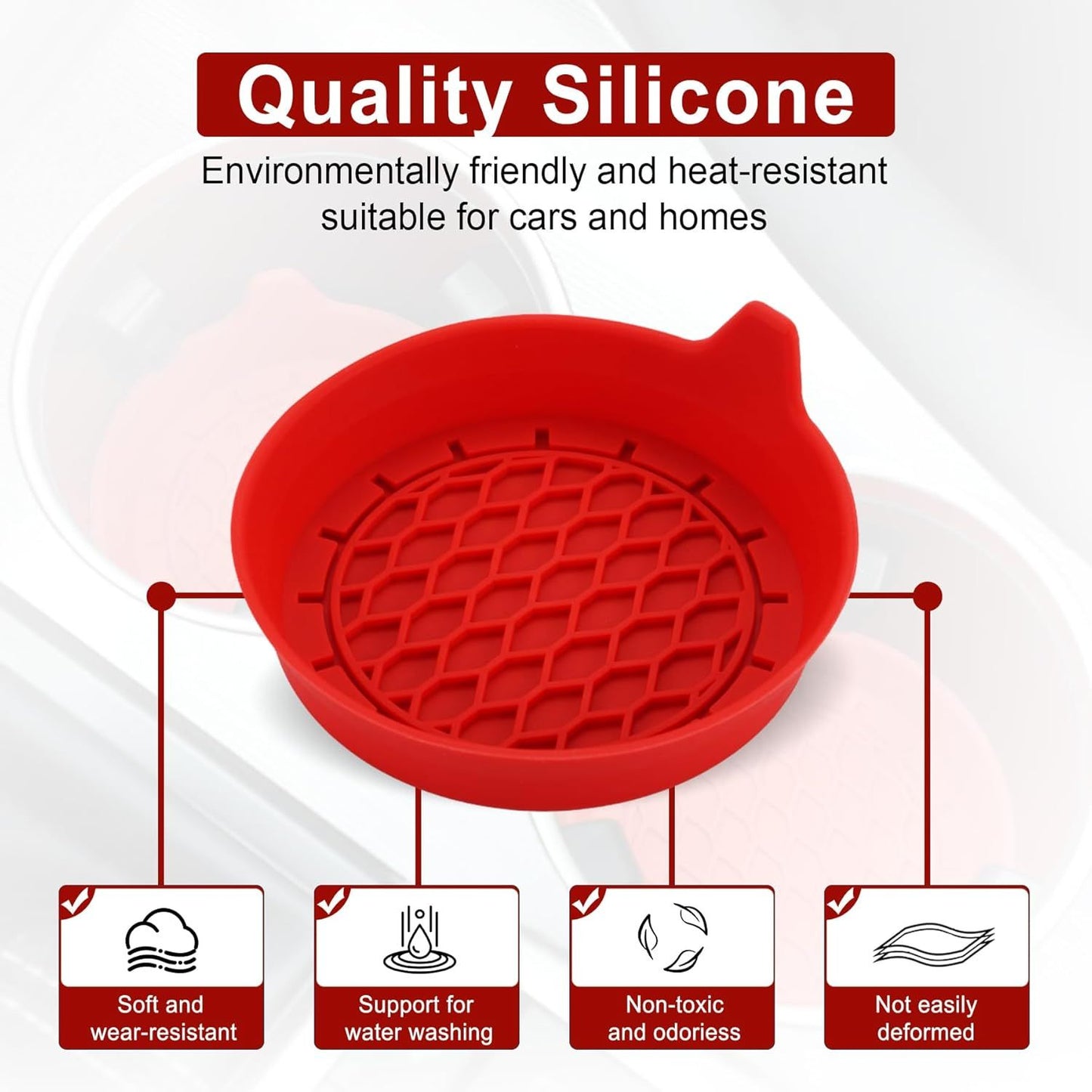 Car Cup Holder Coaster, Silicone Cup Holder Insert, Universal Non-Slip Cup Holders, Car Accessories Interior for Women and Man 4 Pack Red