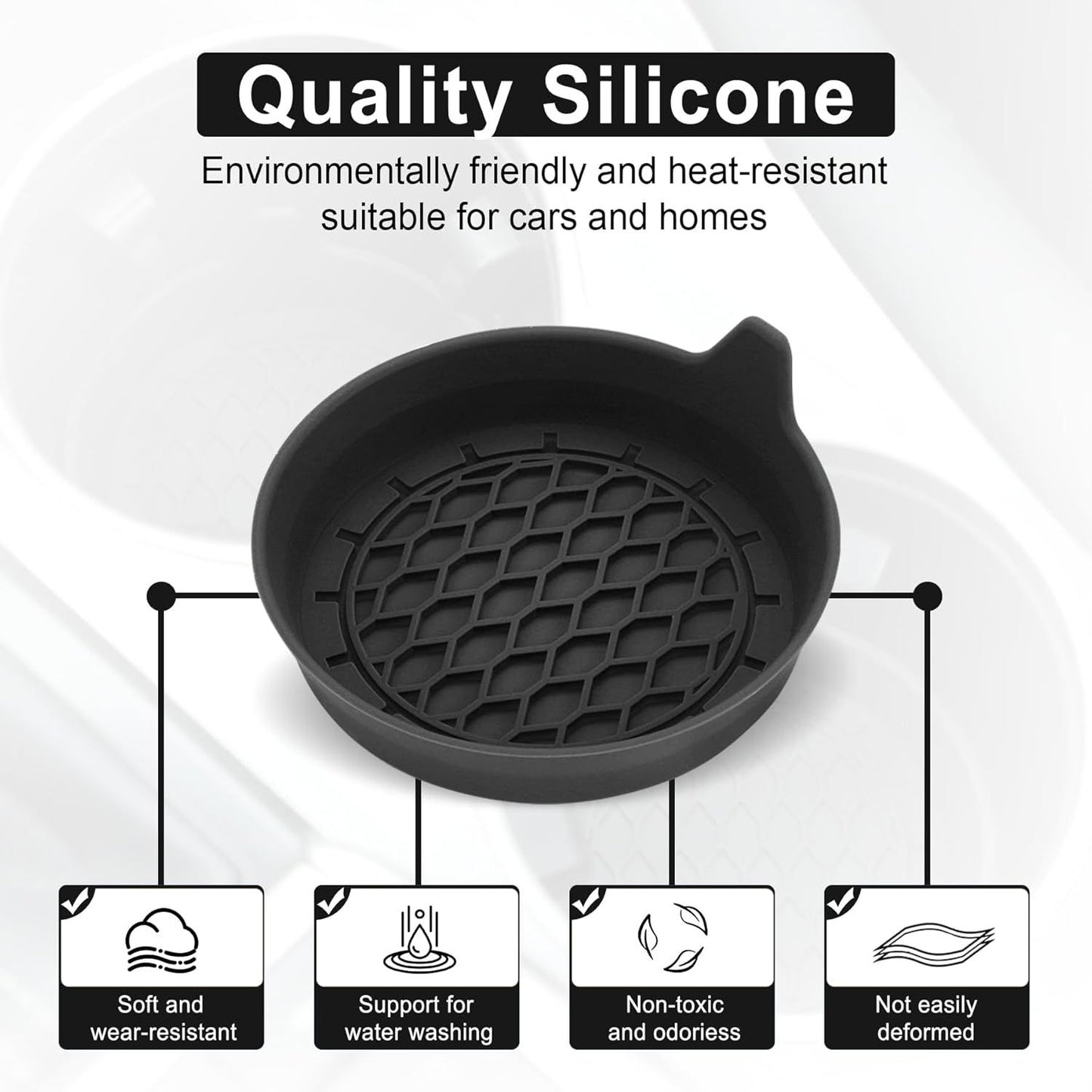 Car Cup Holder Coaster, Silicone Cup Holder Insert, Universal Non-Slip Cup Holders, Car Accessories Interior for Women and Man 4 Pack Black