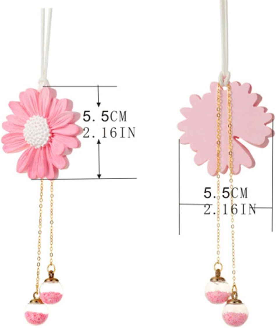 Daisy Car Hanging Ornaments for Women Girls Cute Sunflower Car Rear View Mirror Hanging Charms Automotive Interior Aesthetic Decoration Accessories Gift (White & Red)