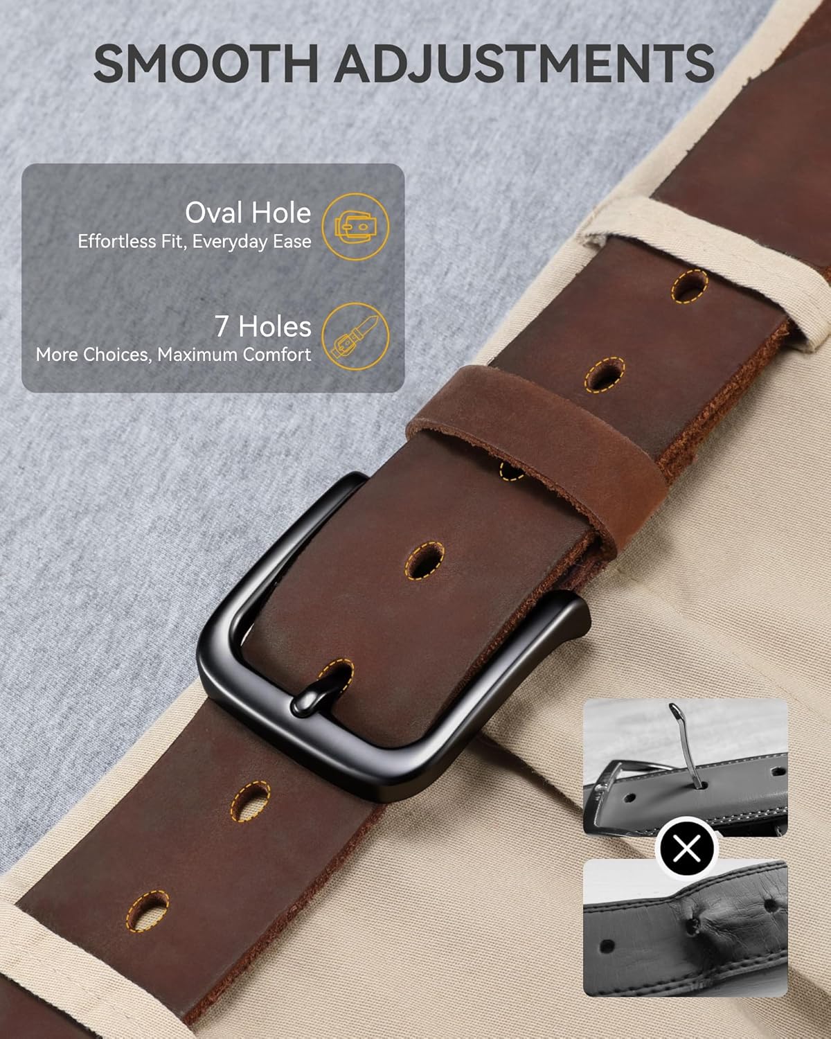 Mens Belts Leather - 35mm Genuine Leather Belts for Men - Ideal Match for Casual Jeans