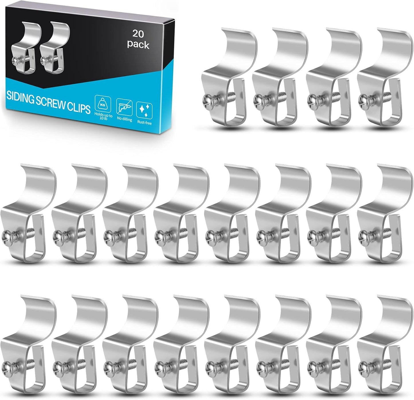 Vinyl Siding Clips,20-Pack No-Hole Outdoor Camera Mount,Vinyl Siding Hanger for Blink, Arlo, Ring, No-Damage, No Drilling, Weatherproof-304 Stainless Steel Home Siding Hooks - New Upgrade