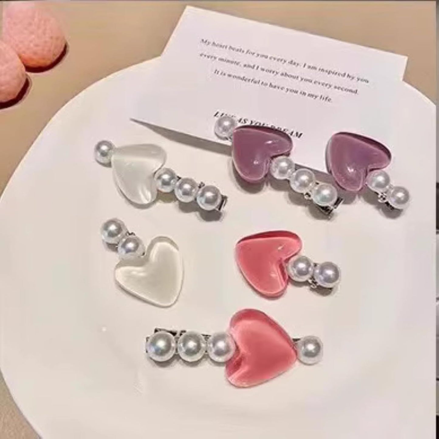 3 Pairs Heart Pearl Hair Clips, Cute Princess Hairpins for Bangs Hair Accessories for Women Girls (White Pink Purple)