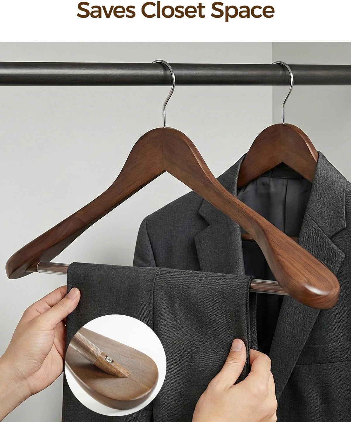 Premium Wooden Hangers 6-Pack – Wide Shoulder Non-Slip Design for Coats, Jackets & Suits | 360° Rotating Closet Organizers | Durable & Space-Saving (Vintage Wood)