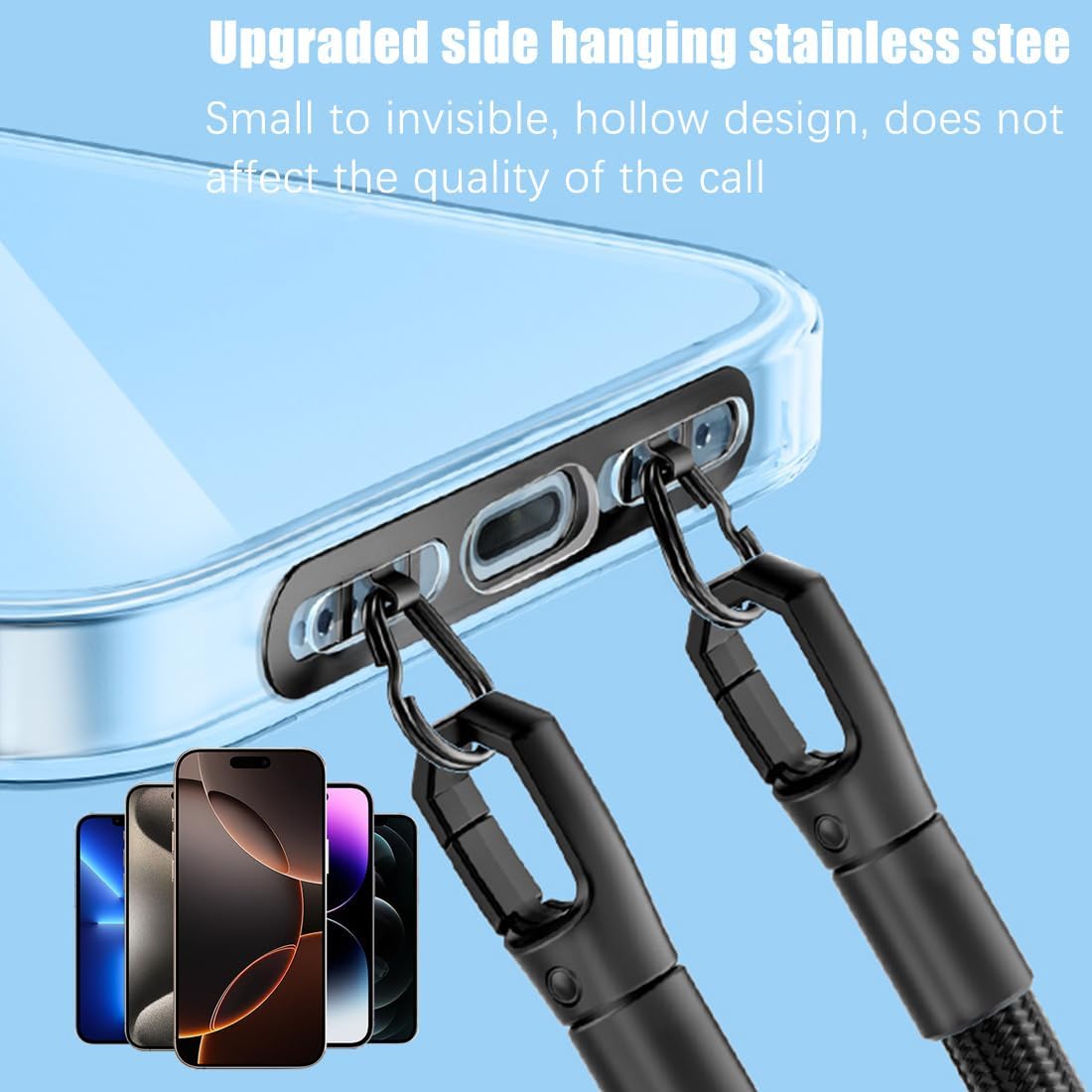 Phone Lanyard Pads 2PCS Universal Cell Phone Tether Tab Metal Ultra Thin Patch Non-Adhesive Phone Patches for Most Smartphones Cases (Black), Black, 4.6X 0.7CM