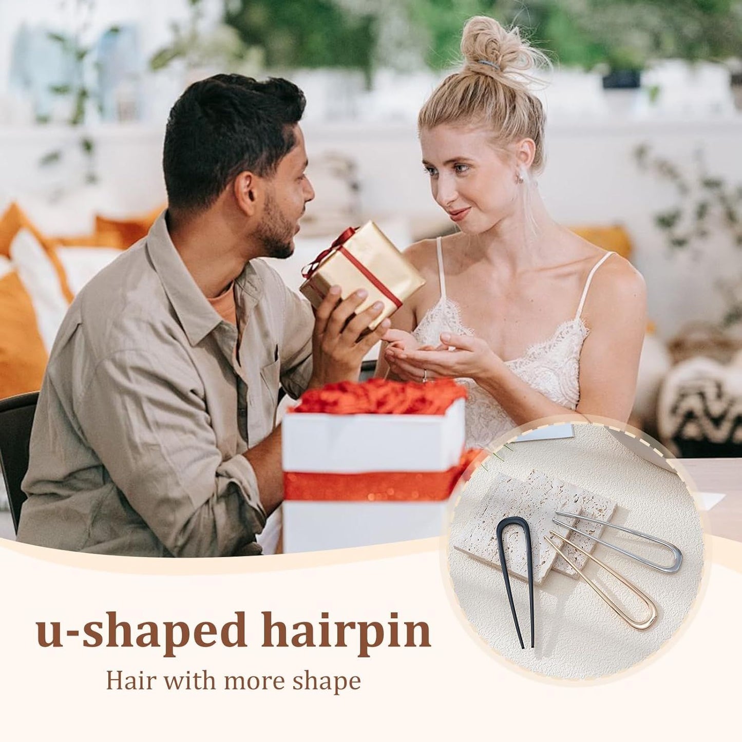 3Pcs rench Hair Pins or Women - Metal Hair orks or Elegant Bun, Twist & Chignon Hairstyle Accessories (U+Black+Gold+Sliver)