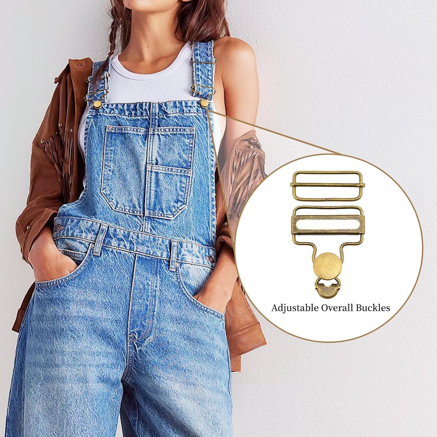 6 Sets Metal Overalls Buckles,Metal Suspender Buckle Overall Clips with Adjustable Tri Glide Slide Buckle Buttons