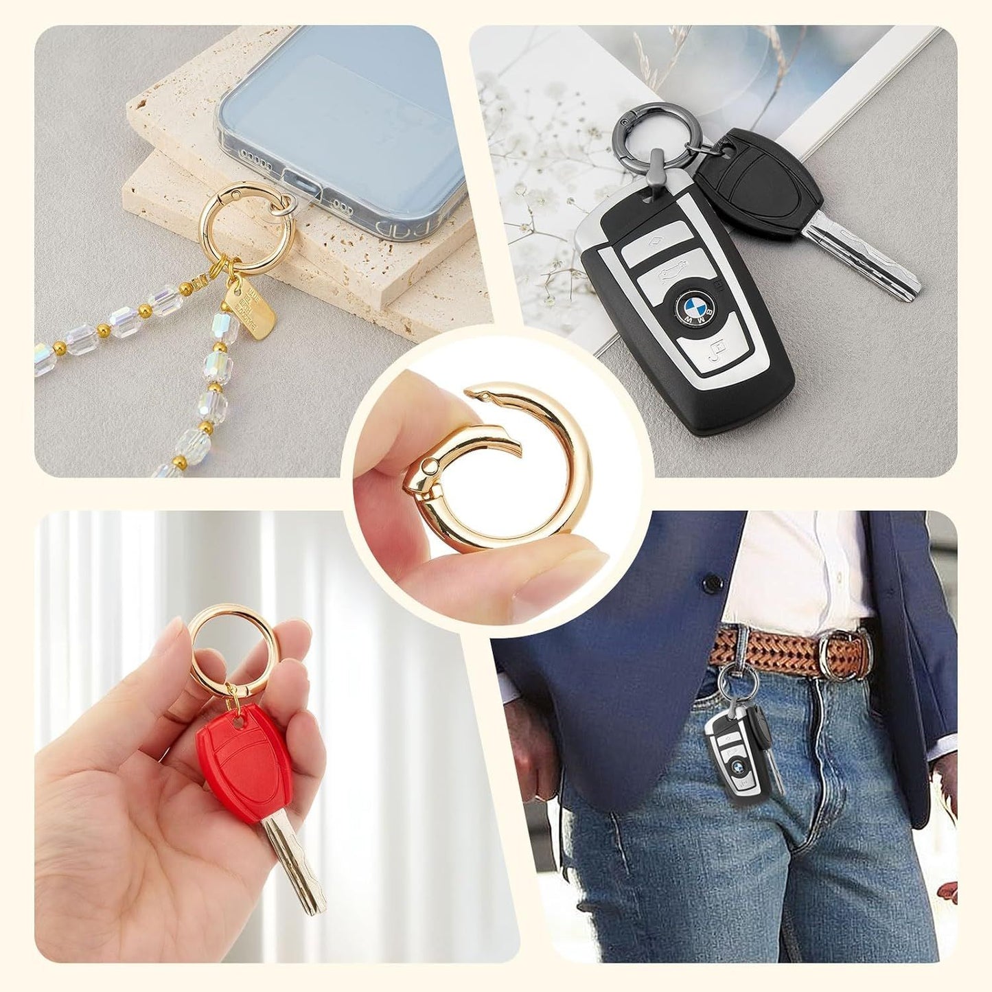 12Pcs Metal Spring O Rings Clip Keychain, Round Carabiner Clips Keyrings Snap Hook Buckle for Bags,Purses
