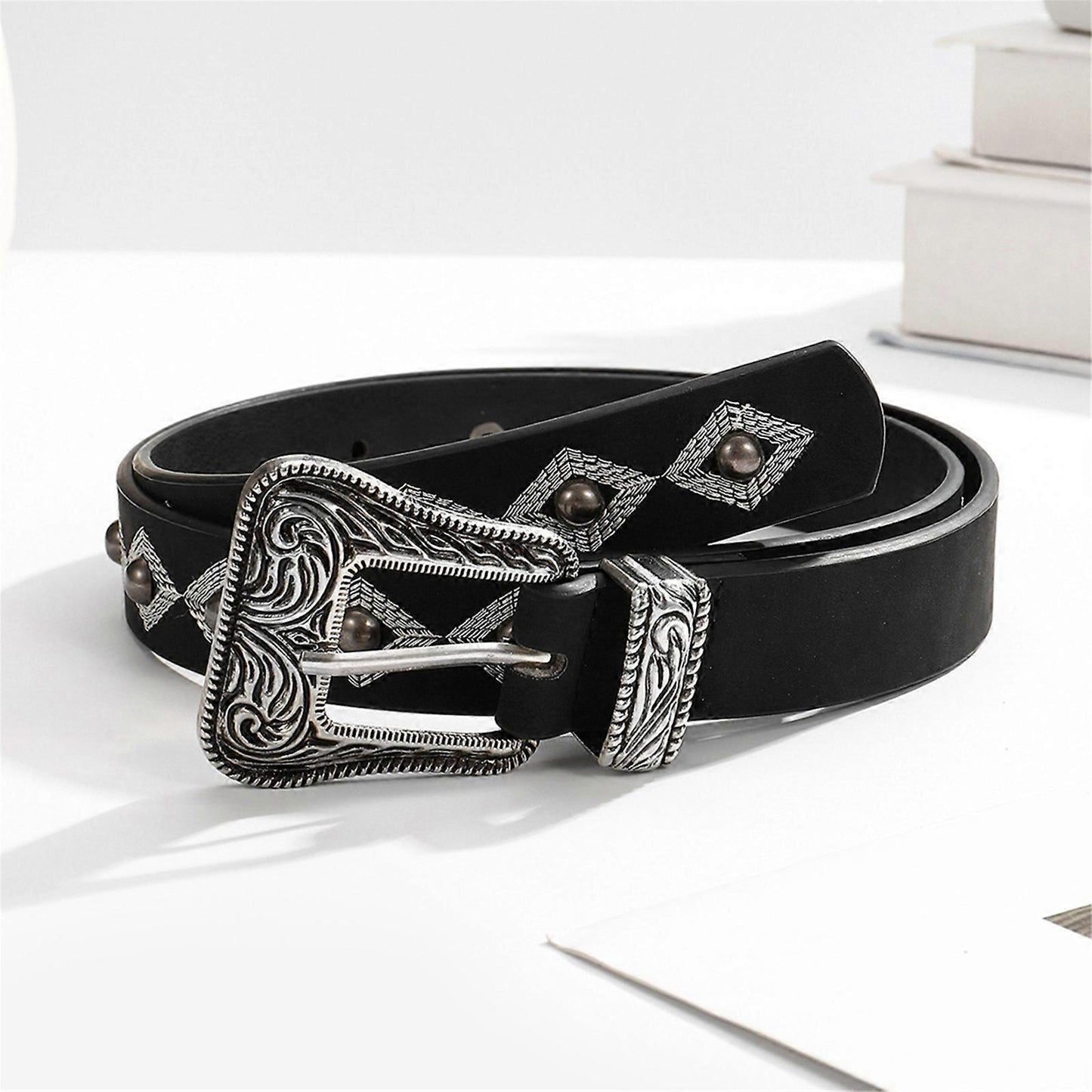 Cream PU Leather Belt, Adjustable Unisex Punk Waist Belt for Casual Wear
