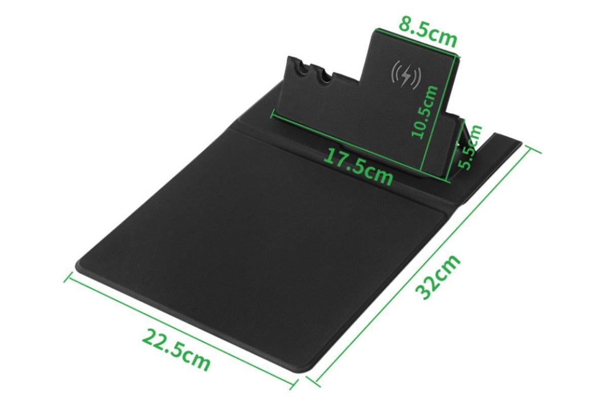 15W Fast Charging Wireless Mouse Pad with Foldable Design, Multi-Function PU Leather Desk Mat for Office & Home