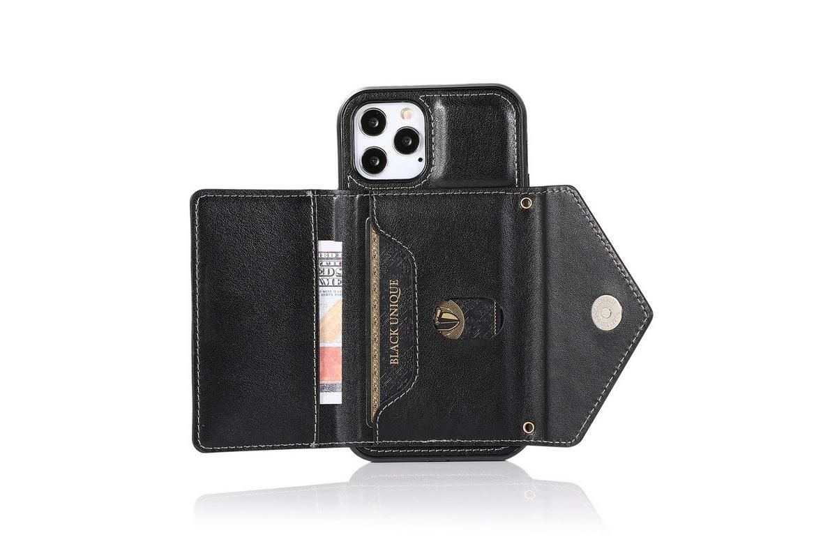 PU Leather Crossbody Phone Case Cover Wallet Card Holder for iPhone 13 Series -Black /iPhone13 Pro 6.1