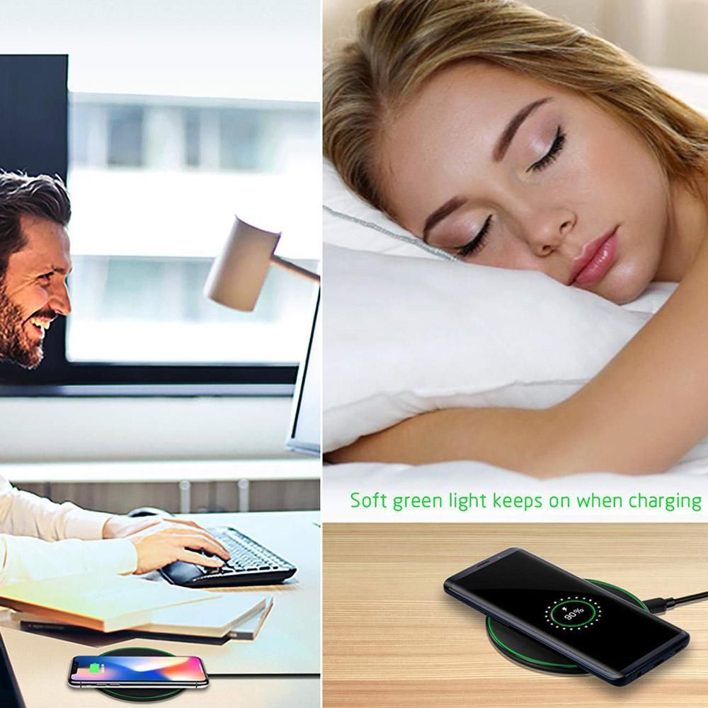 10W Qi Wireless Fast Charger with 1m USB Charging Cable for Smartphones - Black
