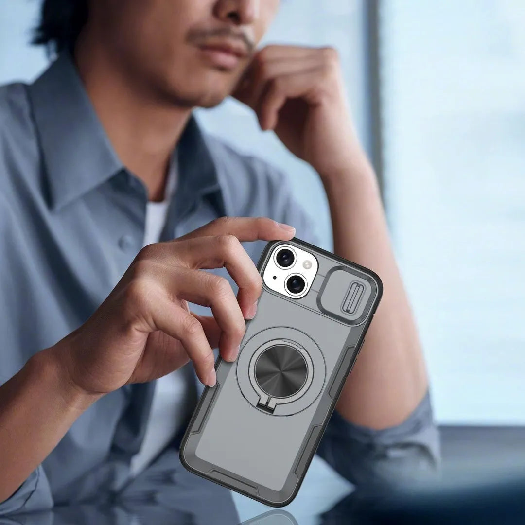 2-in-1 Magnetic Sliding Lens Case, Grey for iPhone 15