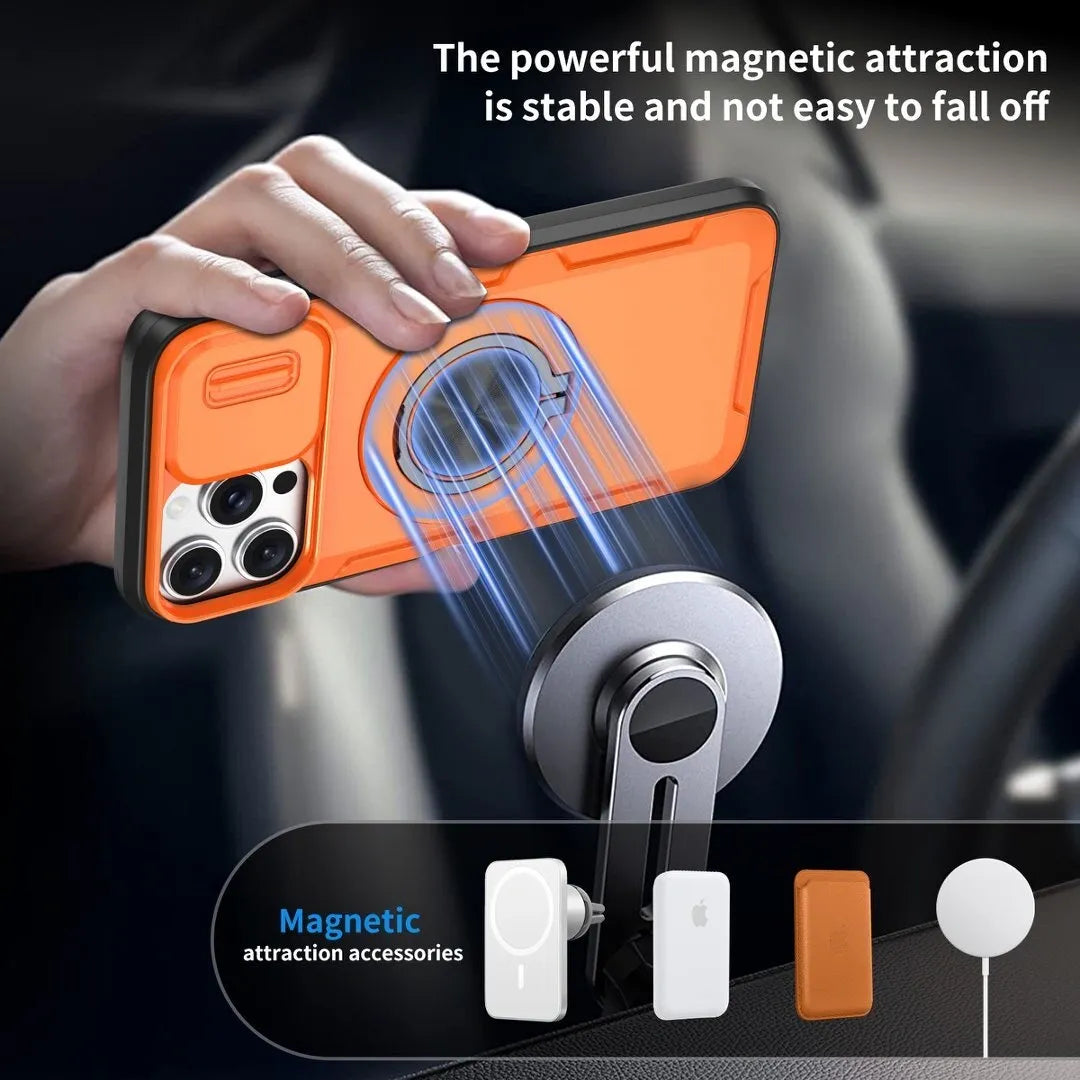 2-in-1 Magnetic Sliding Lens Case, Orange for iPhone 13 Pro Max