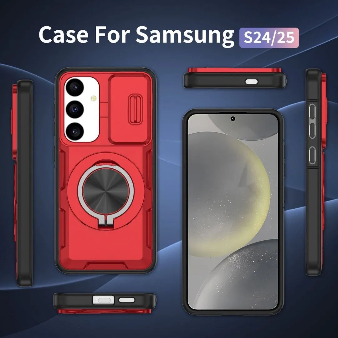 2-in-1 Magnetic Sliding Lens Case, Red for Samsung S24