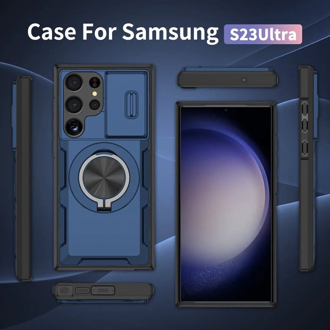 2-in-1 Magnetic Sliding Lens Case, Blue for Samsung S23Ultra