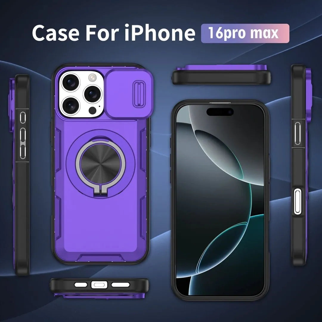 2-in-1 Magnetic Sliding Lens Case, Purple for iPhone 16 Pro Max