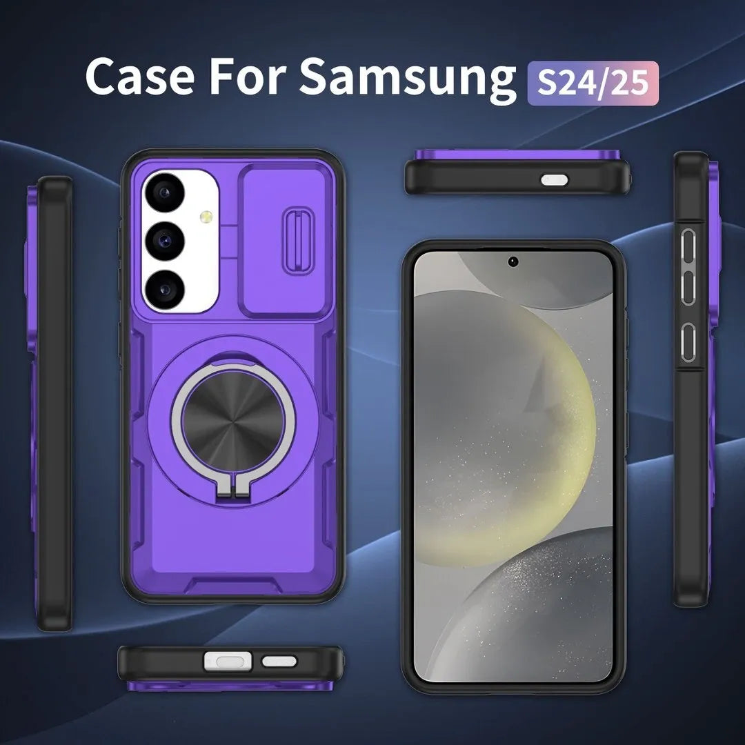 2-in-1 Magnetic Sliding Lens Case, Purple for Samsung S24