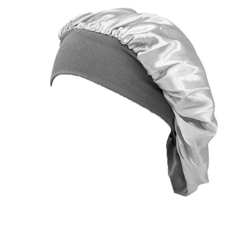 Sleeping Bonnet Hair Wrap Silk Satin Cap Women Elastic Night Soft Hat Headwear - White