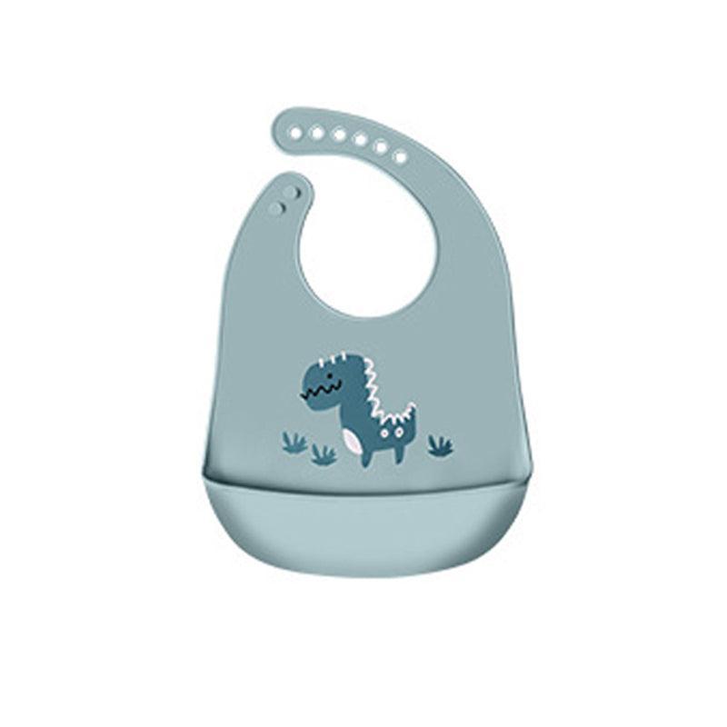 Silicone Waterproof Feeding Bib Apron with Pouch Easy to Clean Smock for Mealtime Use - Dinosaur