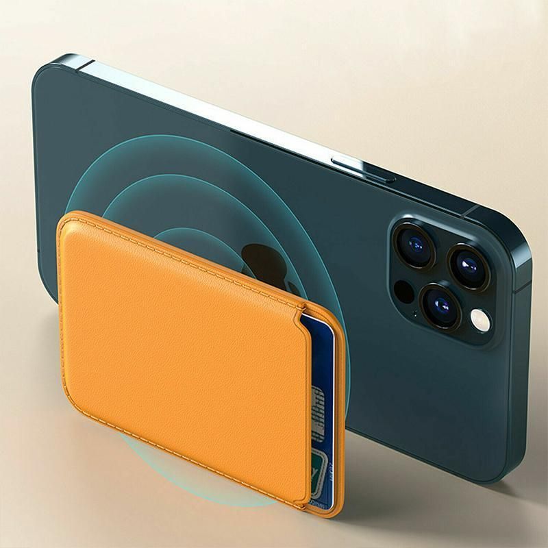 Leather Card Holder Wallet Pocket for iPhone 14 13 Pro Max with Snap-On Attachment - Black