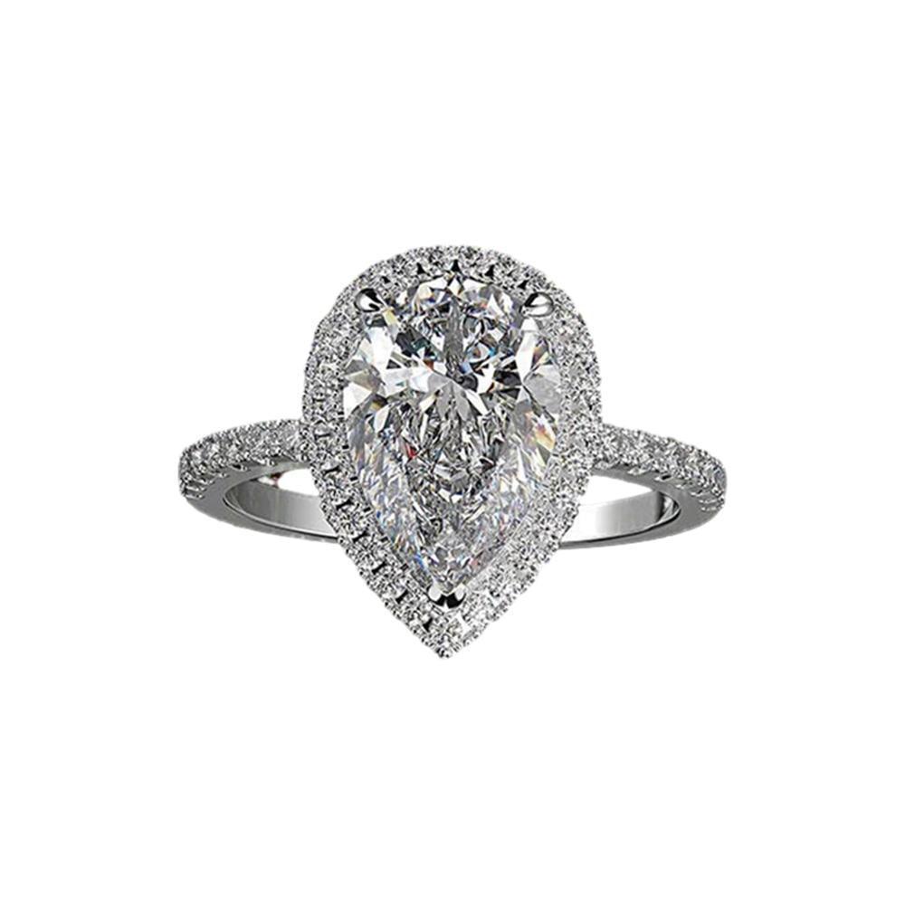 Sparkling Pear Shaped Zircon Cluster Ring Pear Shape Engagement Women Gift - 9