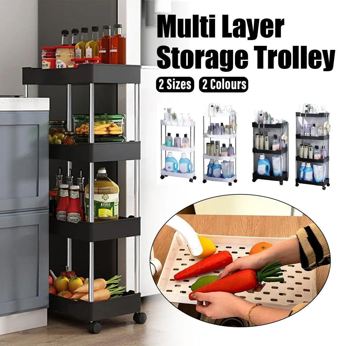 Multi Layer Rolling Storage Cart Kitchen Bathroom Organizer Shelf with Wheels - 4-White