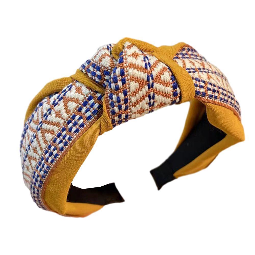 Women Lady Retro Boho Embroidery Cotton Wide Hair Headband Head Wrap Band hoop - Green