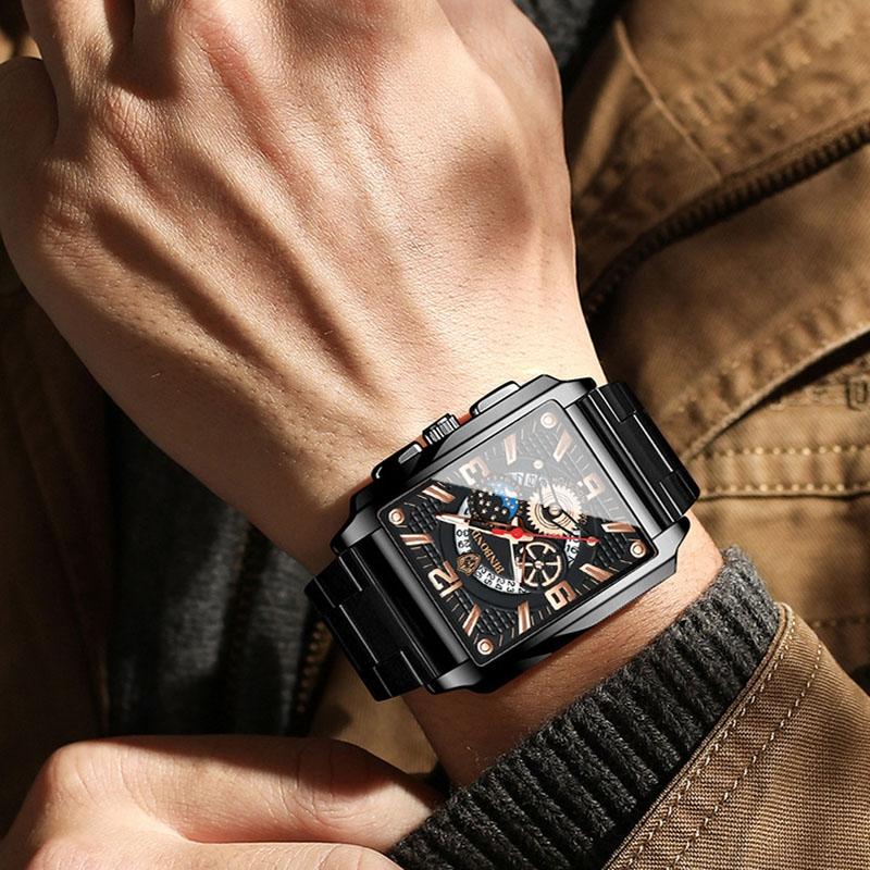 Vintage Square Men Quartz Watch with Multifunction and Luminous Display