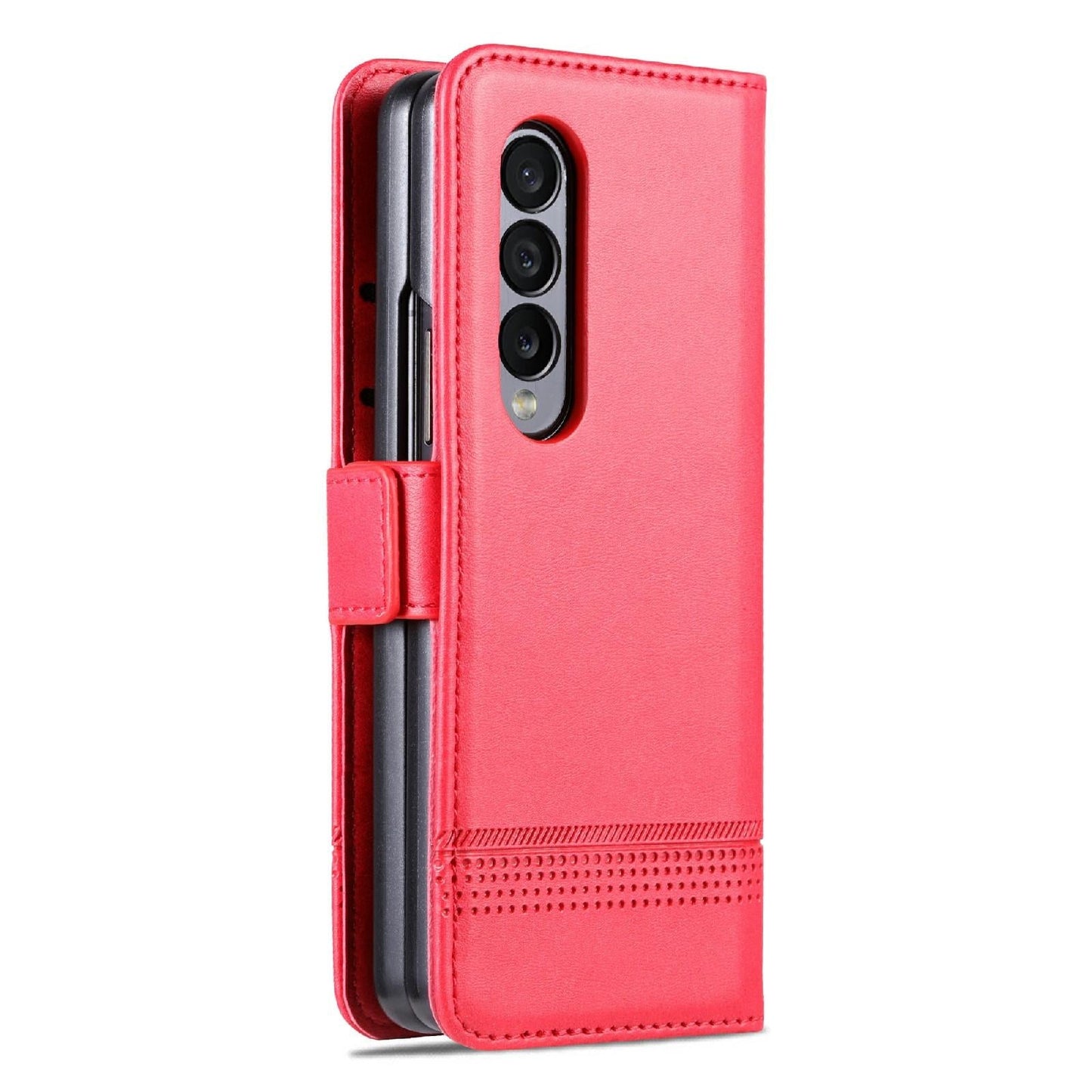 For Samsung Galaxy Z Fold4 5G Leather Magnetic Phone Case - Calf Texture - Red