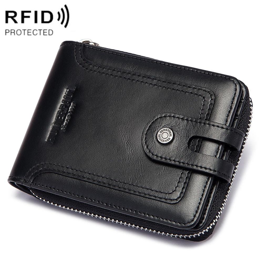Men Leather Wallet with Rfid Protection and Coin Pocket - Brown