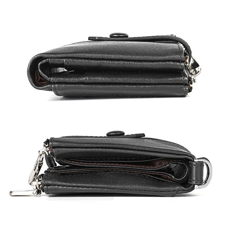 Double Zip Rfid Chain Wallet with Card Slots - Black