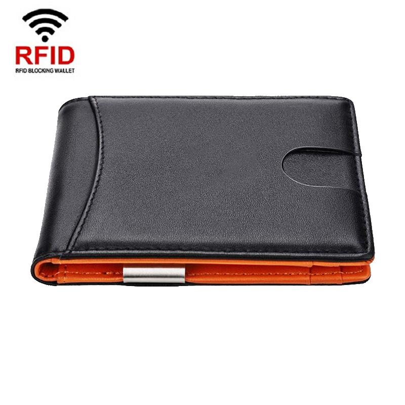 Men Vintage Leather Rfid Wallet - Carbon Fiber Black Inside