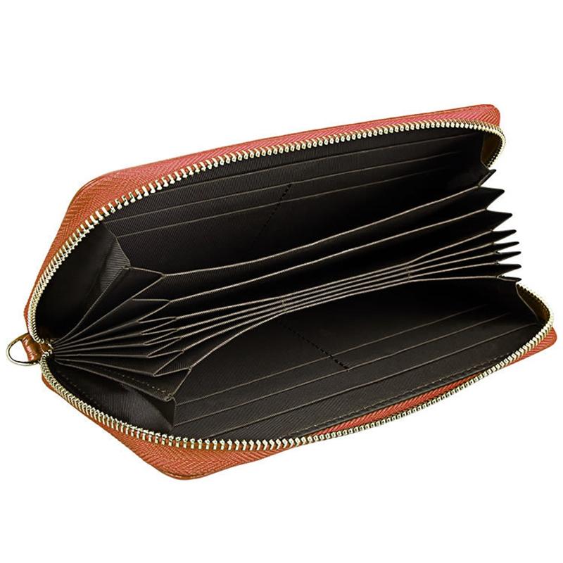 Leather Rfid Card Holder Wallet with Hand Strap - Magenta