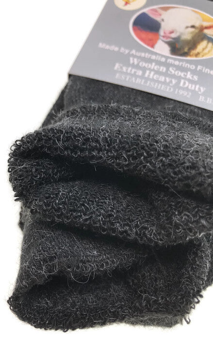 1 Pair Merino Wool Blend Woolen Work Socks Hiking Heavy Duty Warm Winter Thermal - Charcoal - 11-14