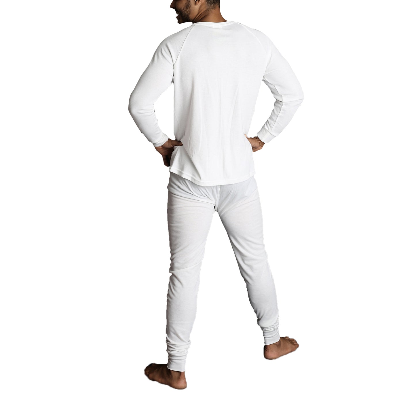 2pcs Set Mens Merino Wool Blend Long Sleeve Thermal Top & Long Johns Pants Underwear - Beige - XL