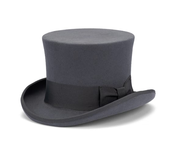 5.5"" Premium Australian Wool Felt Top Hat w/ Satin Lining Mad Hatter Magician Tuxedo in Grey - 61cm