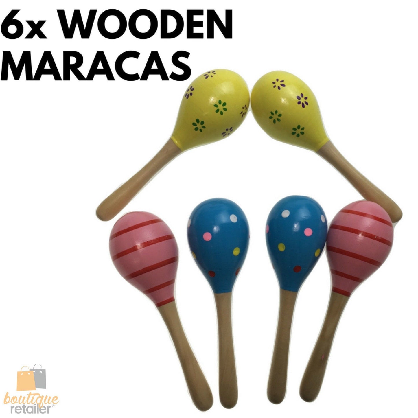 6x WOODEN MARACAS Musical Egg Percussion Toy Shakers Rattles Rumba Party BULK
