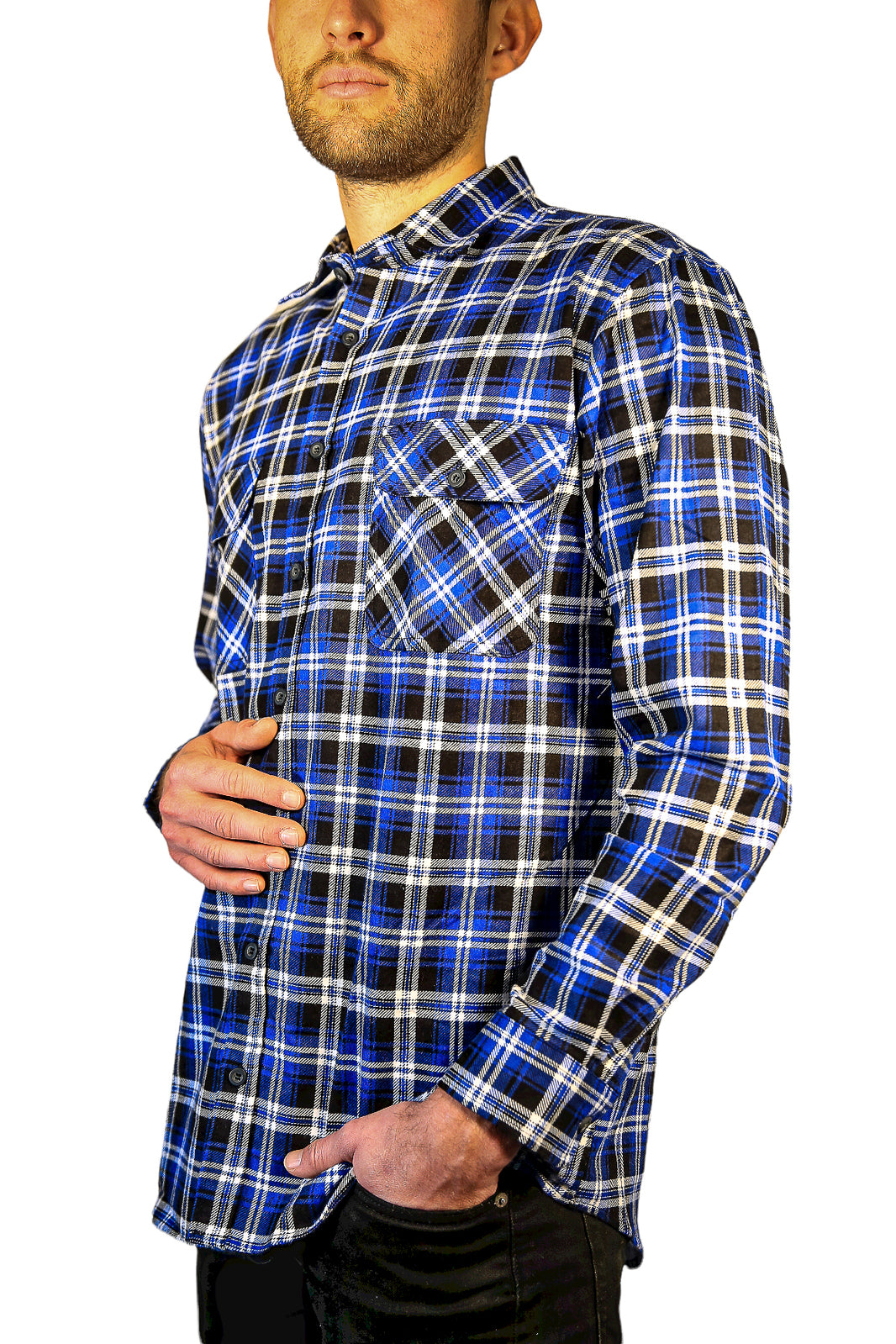 Mens 100% Cotton Flannelette Shirt Long Sleeve Check Authentic Flannel - Denim - XL