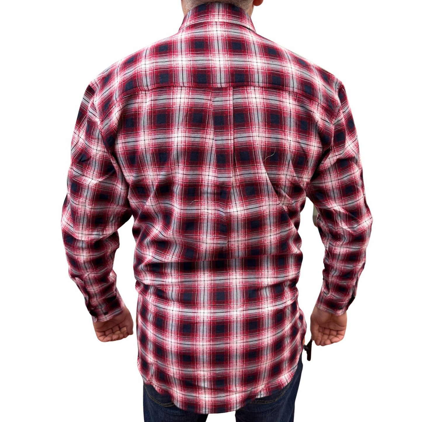 Mens Flannelette Long Sleeve Pullover Shirt 100% Cotton Flannel - Half Placket - Red/Black - XL