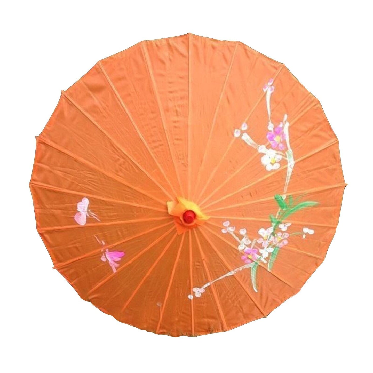PARASOL UMBRELLA Chinese Japanese Bamboo Flower Pattern Fabric 80cm Diameter - Orange