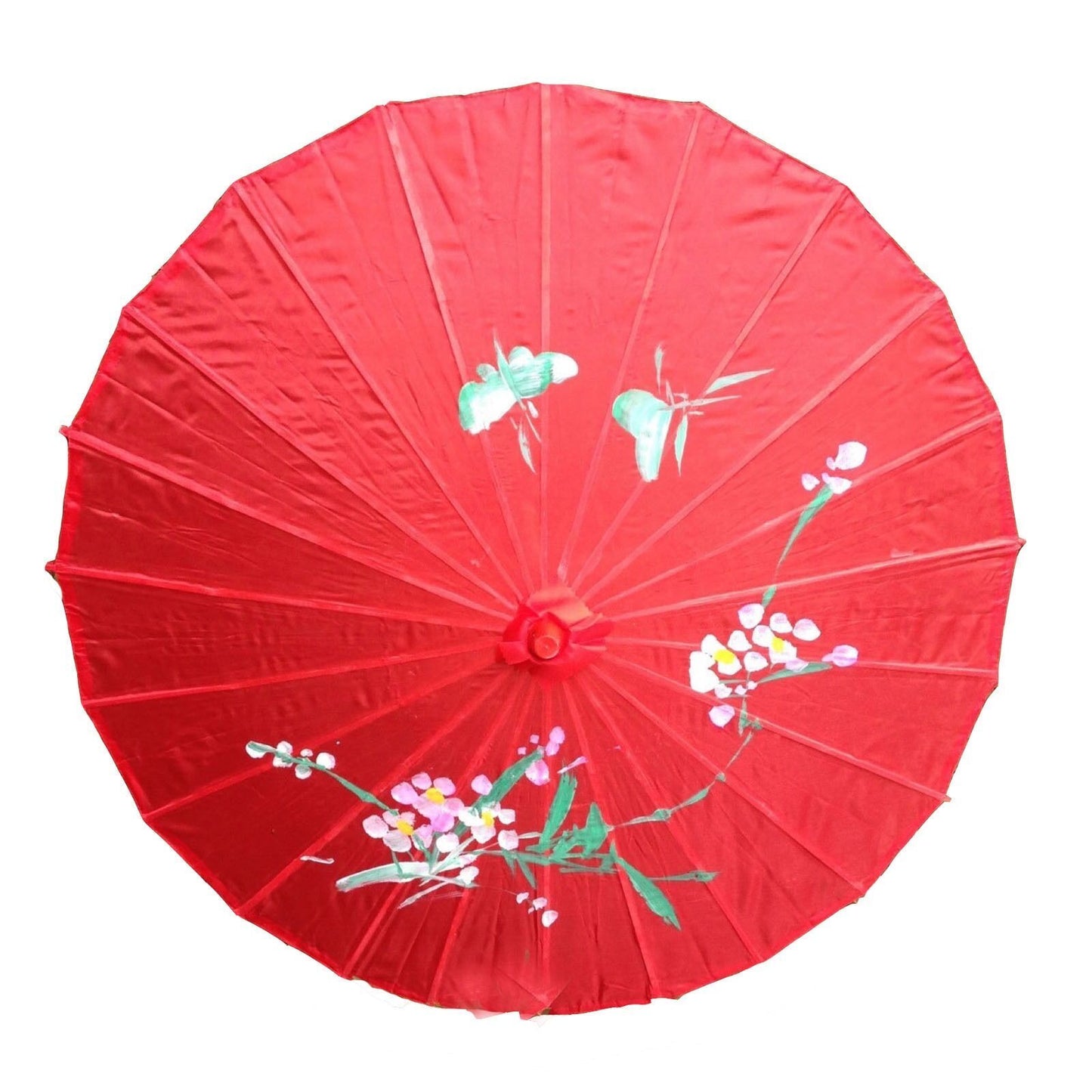 PARASOL UMBRELLA Chinese Japanese Bamboo Flower Pattern Fabric 80cm Diameter - Red