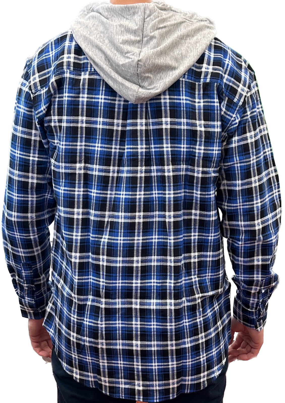 Mens Cotton Flannelette Shirt w Jersey Hood Long Sleeve Flannel - Denim - S