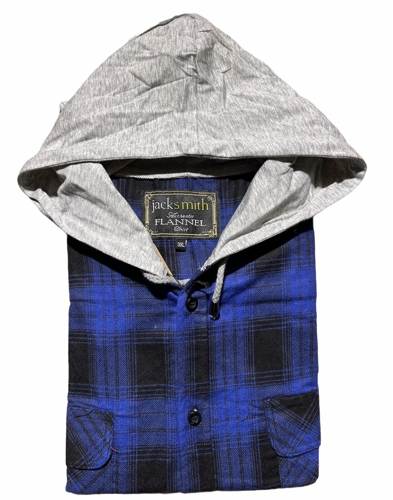 Mens Cotton Flannelette Shirt w Jersey Hood Long Sleeve Flannel - Royal Blue - S