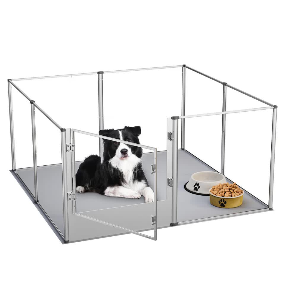 81cm Highest Acrylic Dog Whelping Pen Box Safe Aluminum Frame Pet Playpen w/ Mat