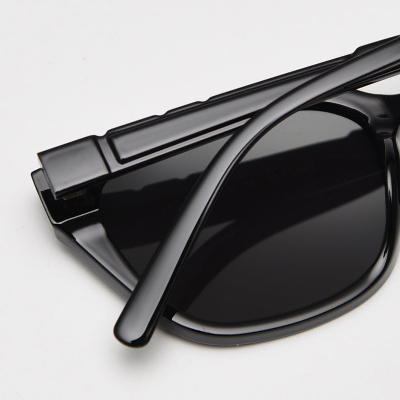 Gloss Black All Gray Retro Small Frame Sunglasses - Black - UV Protection