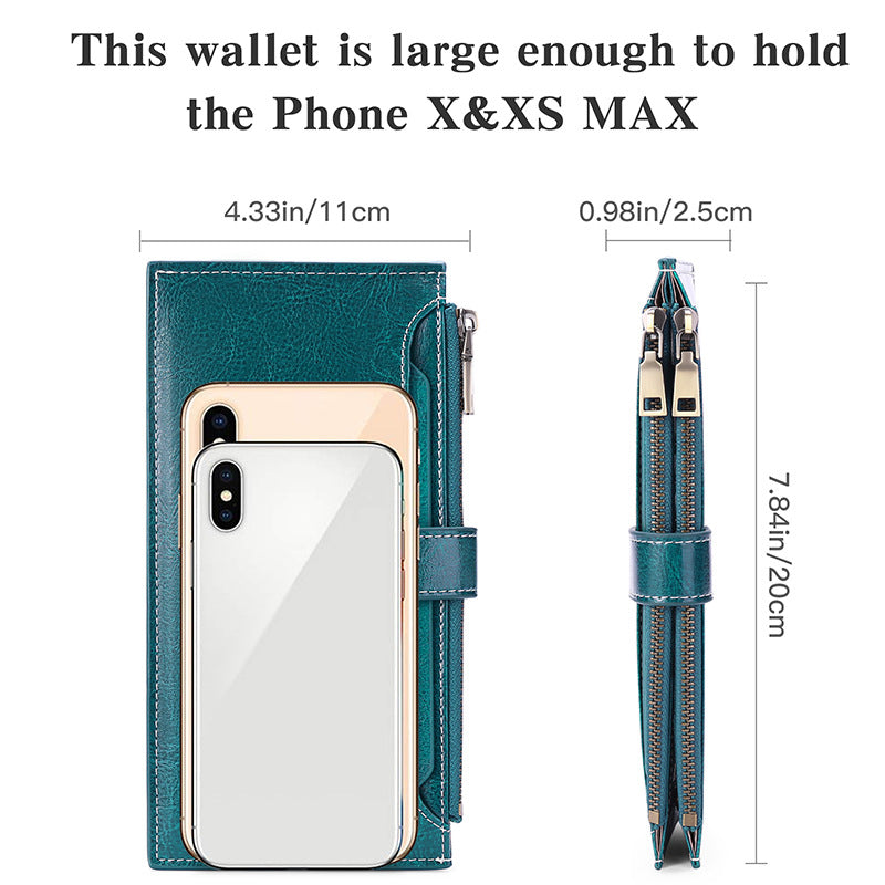 Light Gray Large Capacity Women's Leather Wallet - RFID Blocking Card Holder